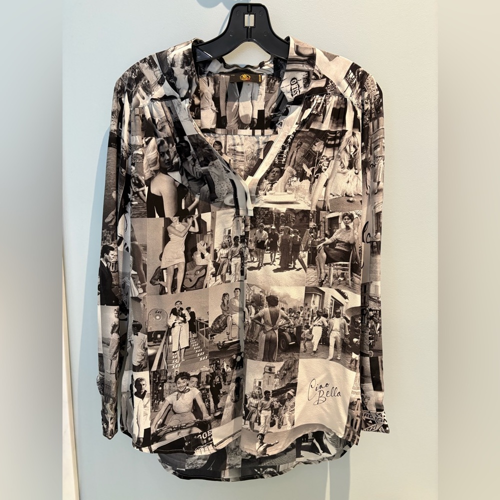 Unbreakable Evolution Black, white and gray graphic silk blouse